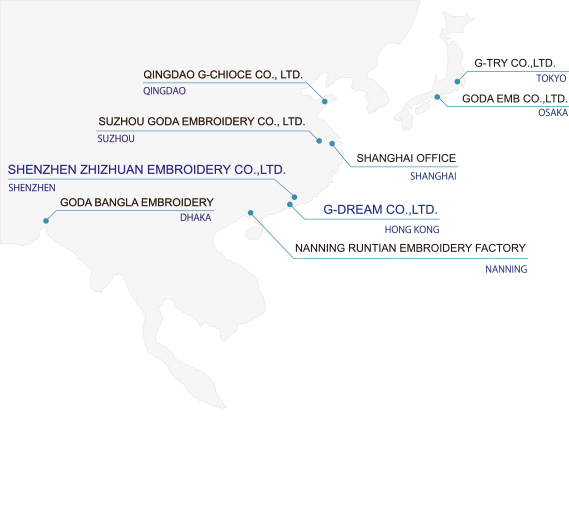 株式会社ジー・トライの国内と海外拠点の地図